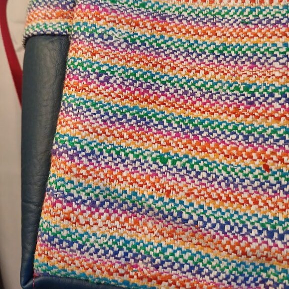 New Rasta Rainbow Tapestry & Faux Leather Shoulder Bag Purse Crossbody Pink Blue - Picture 10 of 12